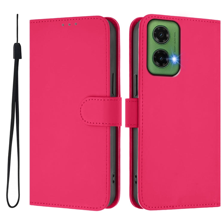 For Motorola Moto G35 Skin Feel Solid Color Leather Phone Case with Lanyard