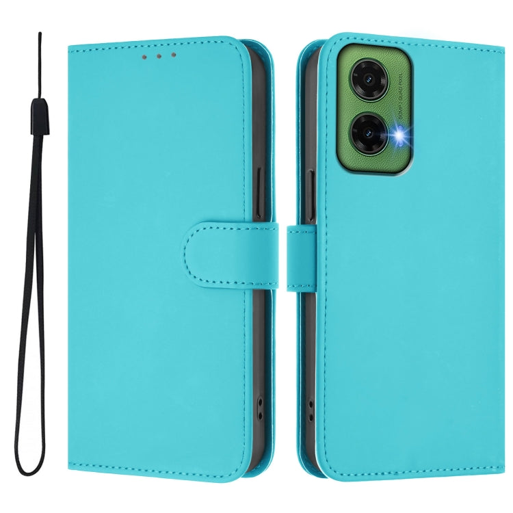 For Motorola Moto G35 Skin Feel Solid Color Leather Phone Case with Lanyard