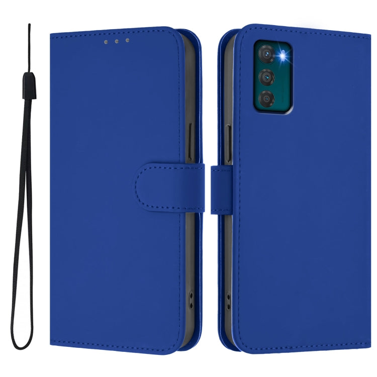For Motorola Moto G42 4G Skin Feel Solid Color Leather Phone Case with Lanyard
