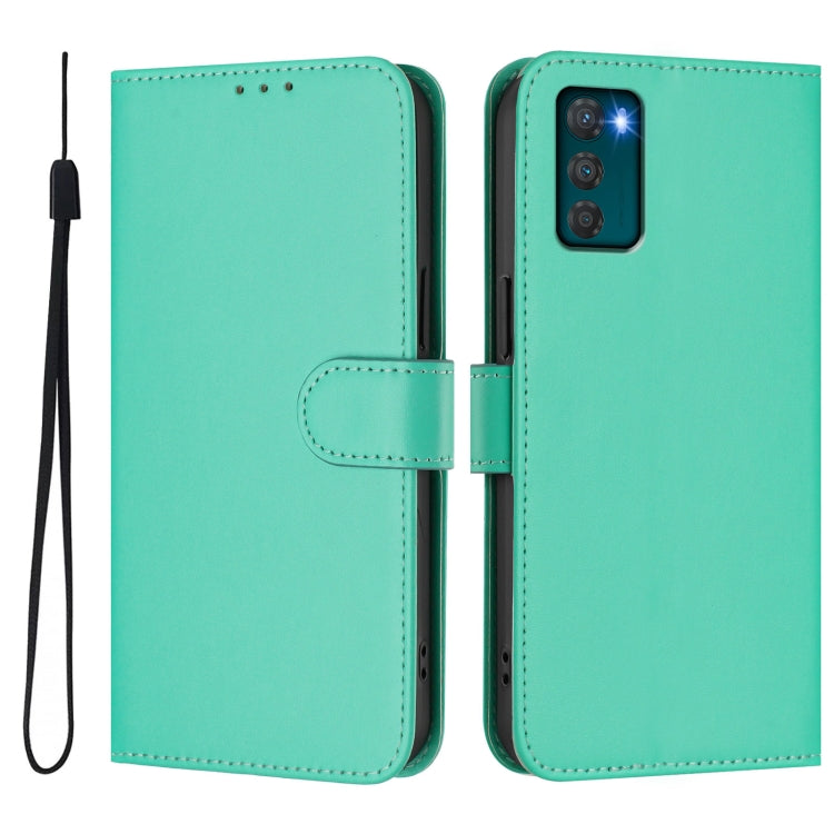 For Motorola Moto G42 4G Skin Feel Solid Color Leather Phone Case with Lanyard
