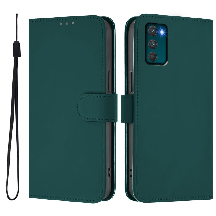 For Motorola Moto G42 4G Skin Feel Solid Color Leather Phone Case with Lanyard