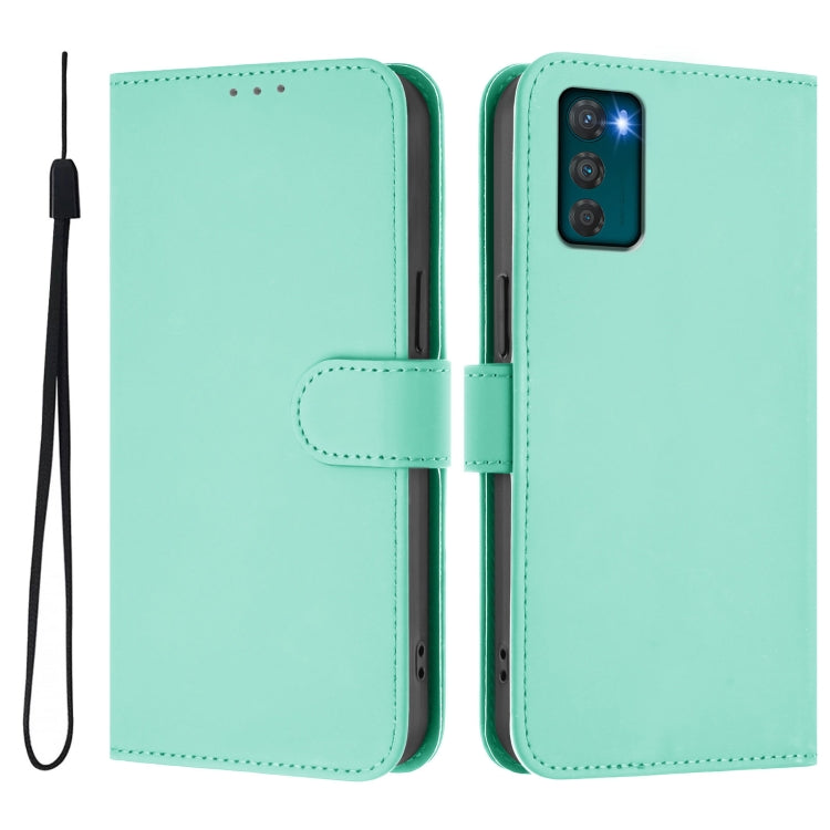 For Motorola Moto G42 4G Skin Feel Solid Color Leather Phone Case with Lanyard