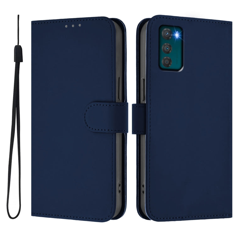 For Motorola Moto G42 4G Skin Feel Solid Color Leather Phone Case with Lanyard
