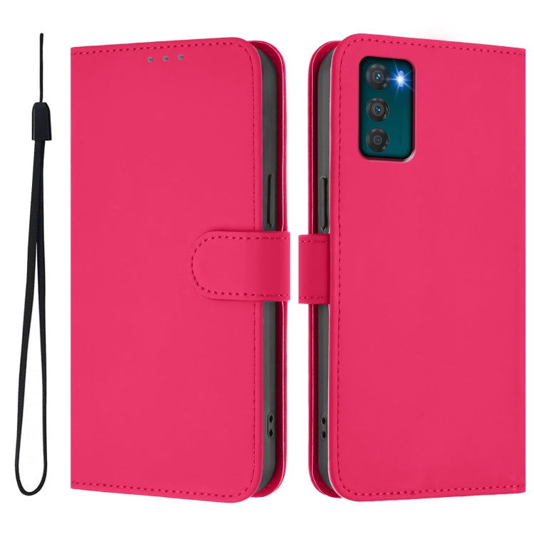 For Motorola Moto G42 4G Skin Feel Solid Color Leather Phone Case with Lanyard