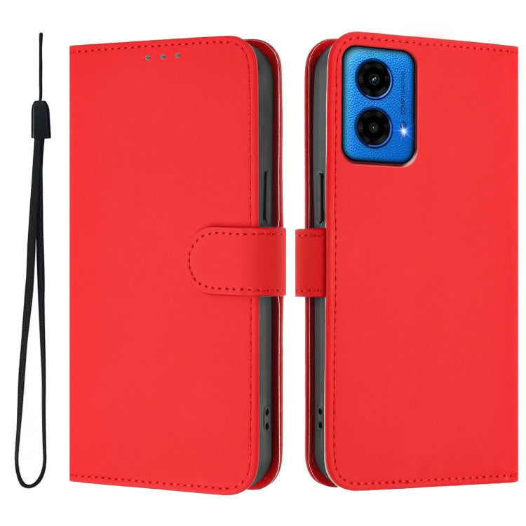 For Motorola Moto G45 5G / G34 5G Skin Feel Solid Color Leather Phone Case with Lanyard