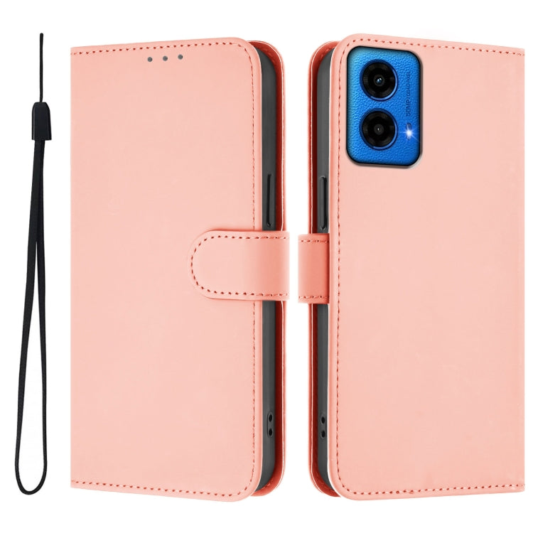 For Motorola Moto G45 5G / G34 5G Skin Feel Solid Color Leather Phone Case with Lanyard