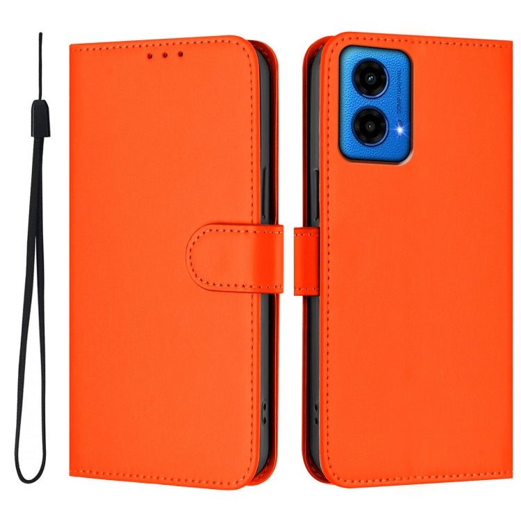 For Motorola Moto G45 5G / G34 5G Skin Feel Solid Color Leather Phone Case with Lanyard