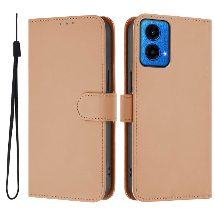 For Motorola Moto G45 5G / G34 5G Skin Feel Solid Color Leather Phone Case with Lanyard