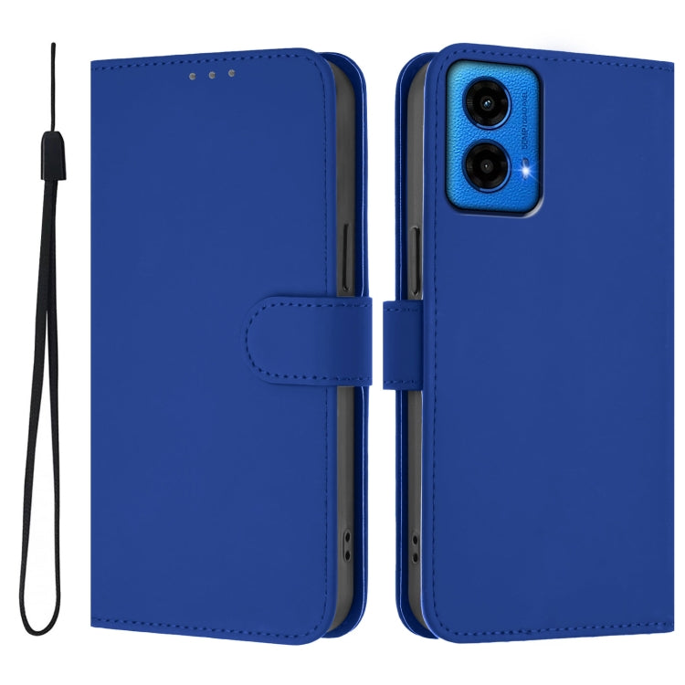 For Motorola Moto G45 5G / G34 5G Skin Feel Solid Color Leather Phone Case with Lanyard