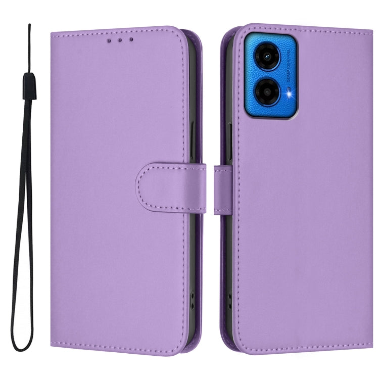 For Motorola Moto G45 5G / G34 5G Skin Feel Solid Color Leather Phone Case with Lanyard