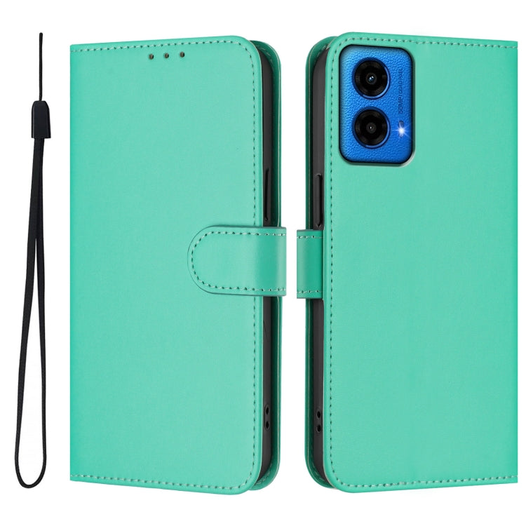For Motorola Moto G45 5G / G34 5G Skin Feel Solid Color Leather Phone Case with Lanyard