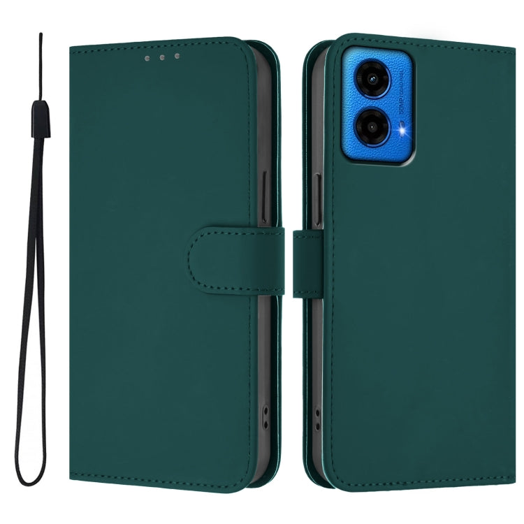 For Motorola Moto G45 5G / G34 5G Skin Feel Solid Color Leather Phone Case with Lanyard