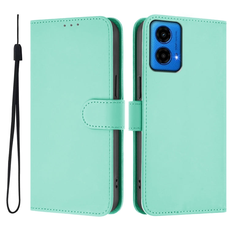 For Motorola Moto G45 5G / G34 5G Skin Feel Solid Color Leather Phone Case with Lanyard