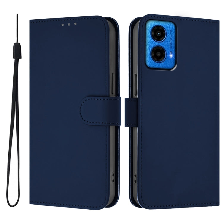 For Motorola Moto G45 5G / G34 5G Skin Feel Solid Color Leather Phone Case with Lanyard