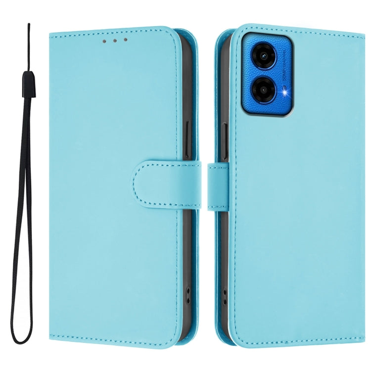 For Motorola Moto G45 5G / G34 5G Skin Feel Solid Color Leather Phone Case with Lanyard