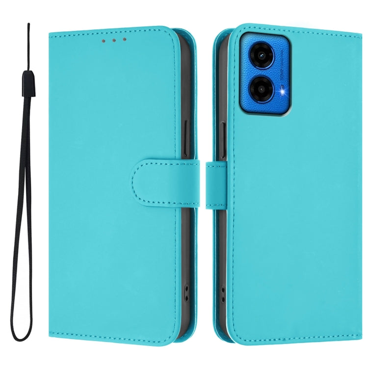 For Motorola Moto G45 5G / G34 5G Skin Feel Solid Color Leather Phone Case with Lanyard