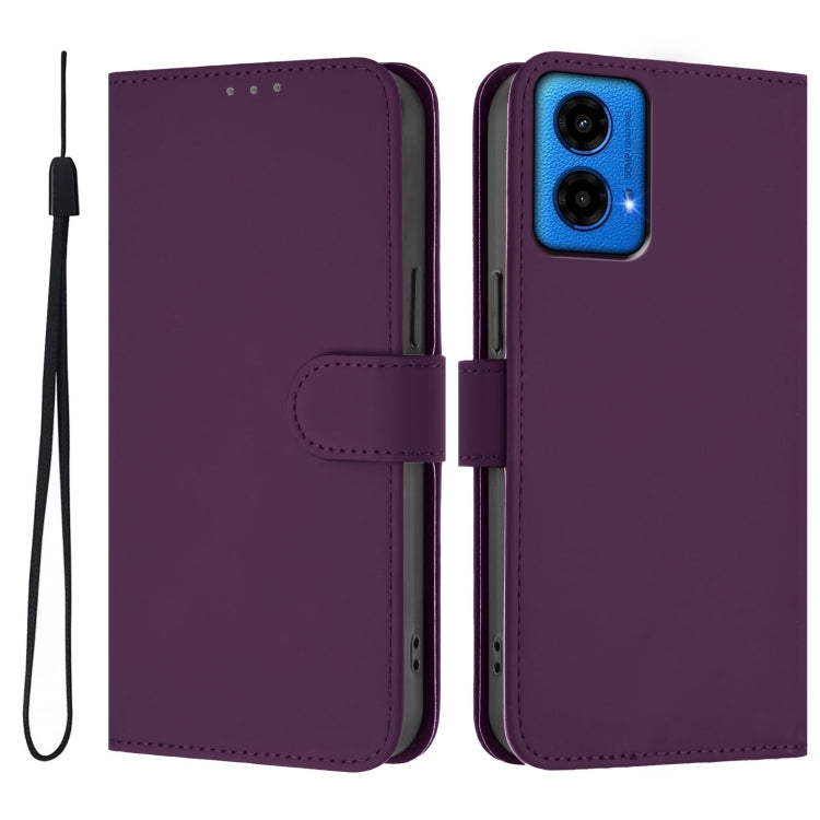 For Motorola Moto G45 5G / G34 5G Skin Feel Solid Color Leather Phone Case with Lanyard