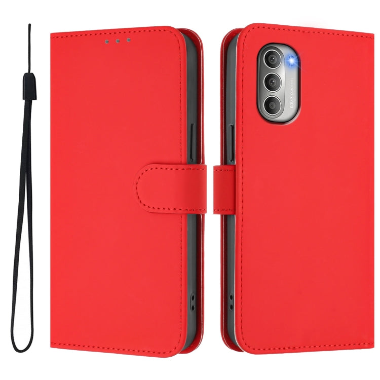 For Motorola Moto G51 5G Skin Feel Solid Color Leather Phone Case with Lanyard