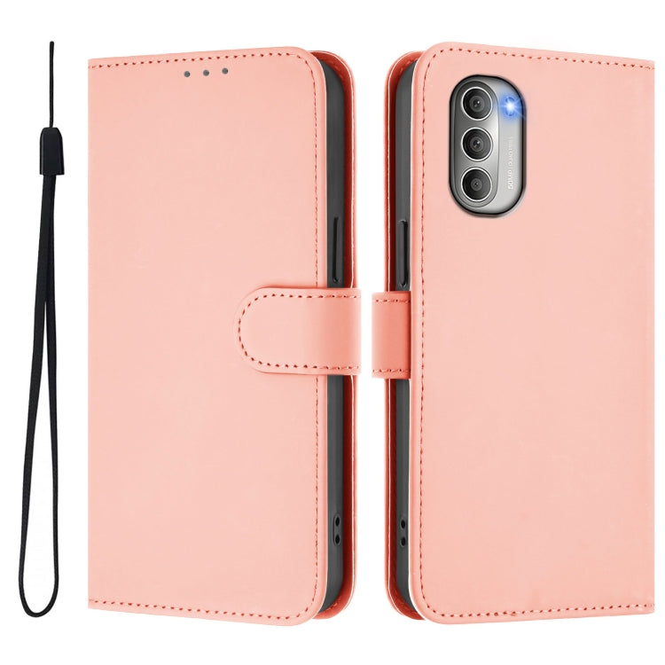 For Motorola Moto G51 5G Skin Feel Solid Color Leather Phone Case with Lanyard
