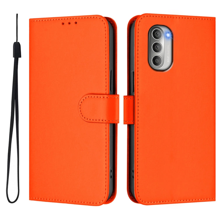 For Motorola Moto G51 5G Skin Feel Solid Color Leather Phone Case with Lanyard