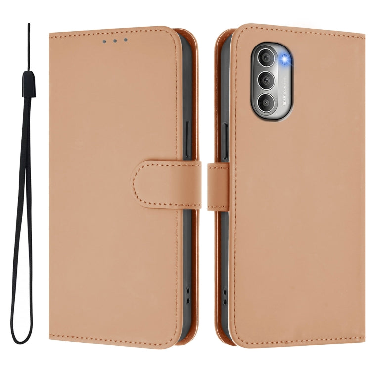 For Motorola Moto G51 5G Skin Feel Solid Color Leather Phone Case with Lanyard