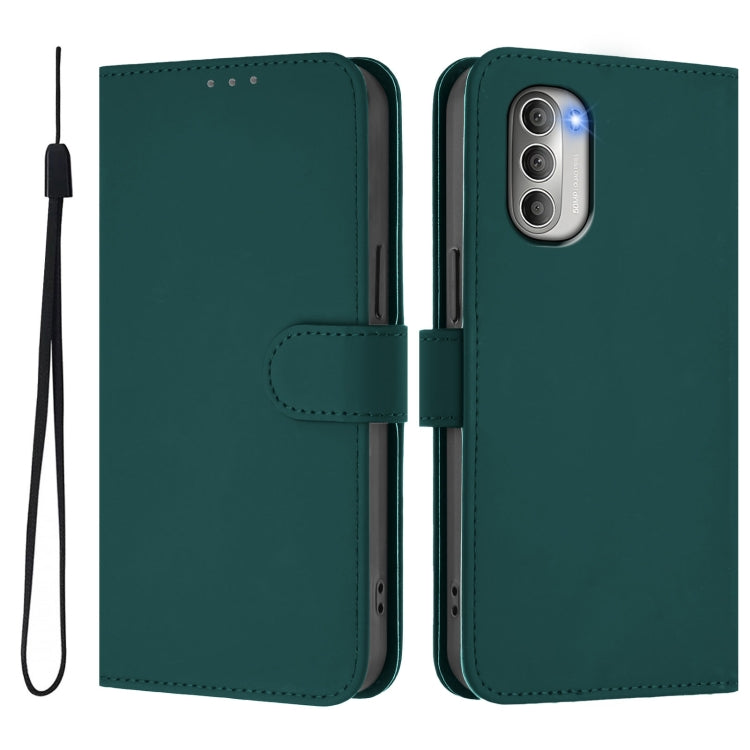 For Motorola Moto G51 5G Skin Feel Solid Color Leather Phone Case with Lanyard