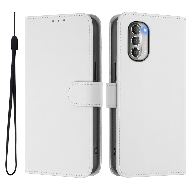 For Motorola Moto G51 5G Skin Feel Solid Color Leather Phone Case with Lanyard