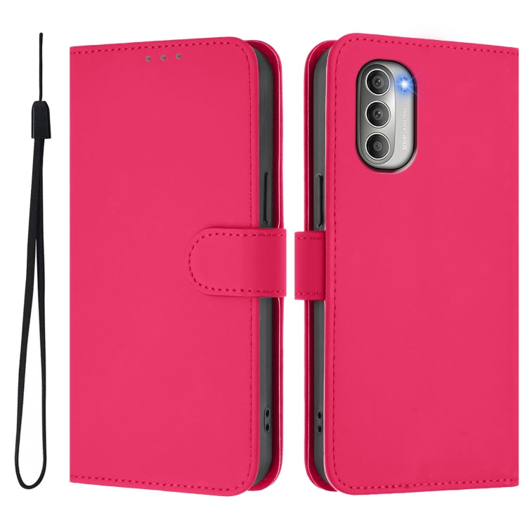 For Motorola Moto G51 5G Skin Feel Solid Color Leather Phone Case with Lanyard