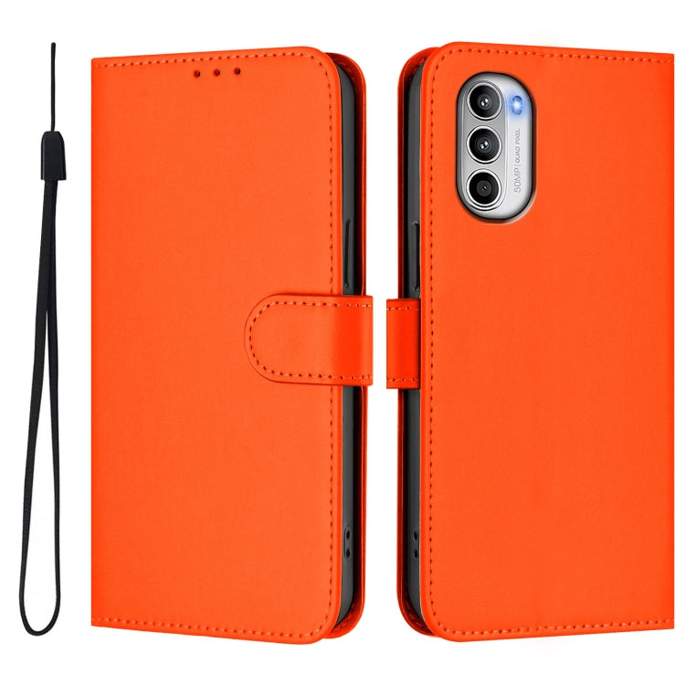 For Motorola Moto G52 4G / G82 5G Skin Feel Solid Color Leather Phone Case with Lanyard