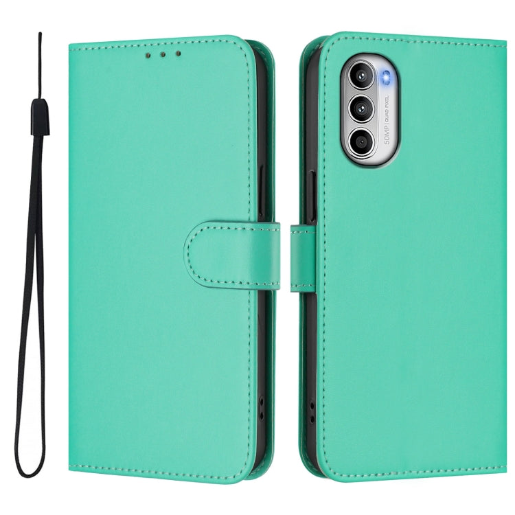 For Motorola Moto G52 4G / G82 5G Skin Feel Solid Color Leather Phone Case with Lanyard
