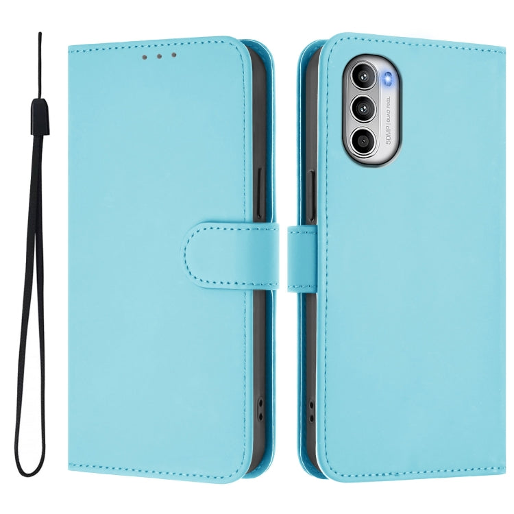 For Motorola Moto G52 4G / G82 5G Skin Feel Solid Color Leather Phone Case with Lanyard