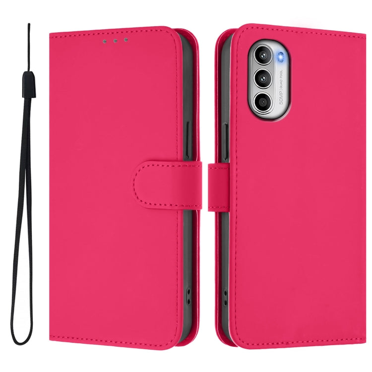 For Motorola Moto G52 4G / G82 5G Skin Feel Solid Color Leather Phone Case with Lanyard