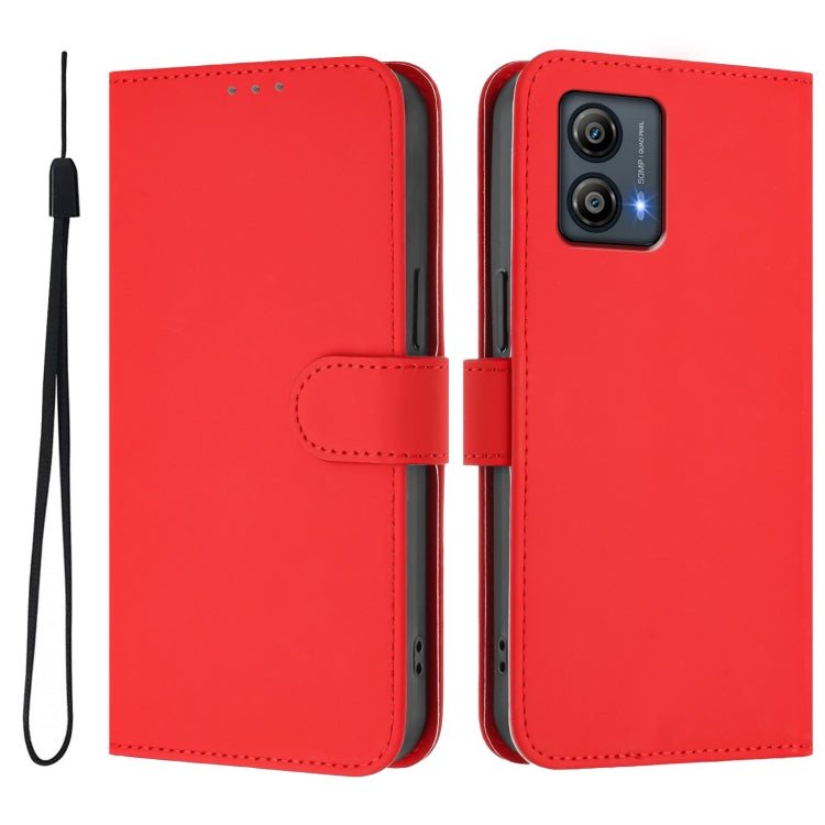 For Motorola Moto G53 5G / G13 4G Skin Feel Solid Color Leather Phone Case with Lanyard