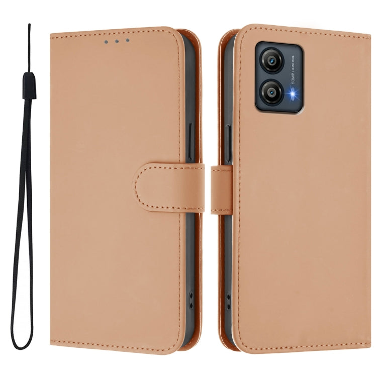 For Motorola Moto G53 5G / G13 4G Skin Feel Solid Color Leather Phone Case with Lanyard