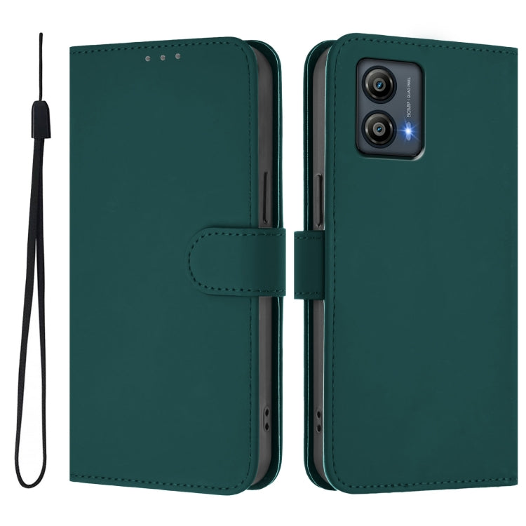For Motorola Moto G53 5G / G13 4G Skin Feel Solid Color Leather Phone Case with Lanyard