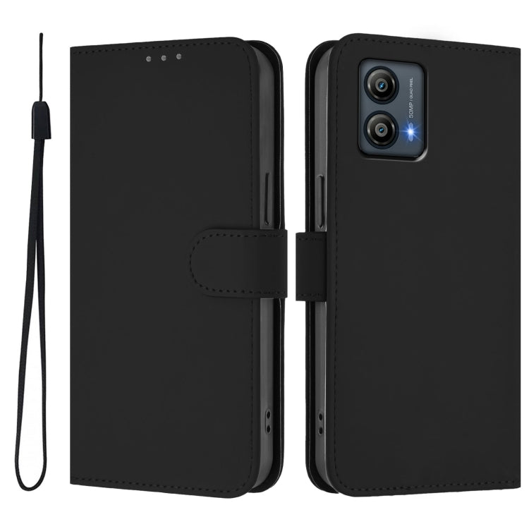 For Motorola Moto G53 5G / G13 4G Skin Feel Solid Color Leather Phone Case with Lanyard