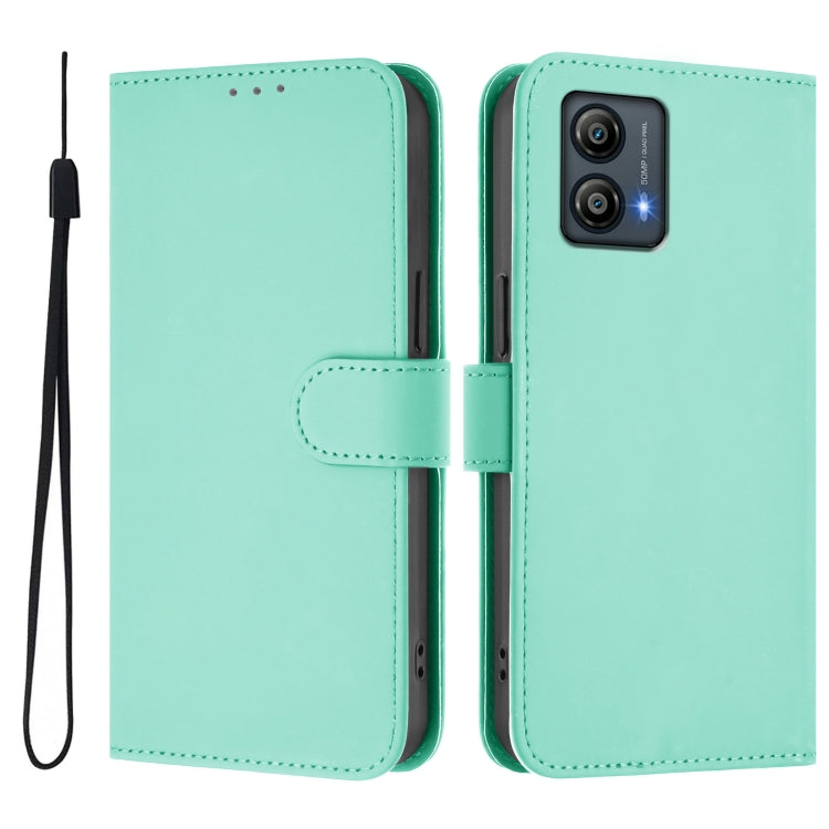 For Motorola Moto G53 5G / G13 4G Skin Feel Solid Color Leather Phone Case with Lanyard