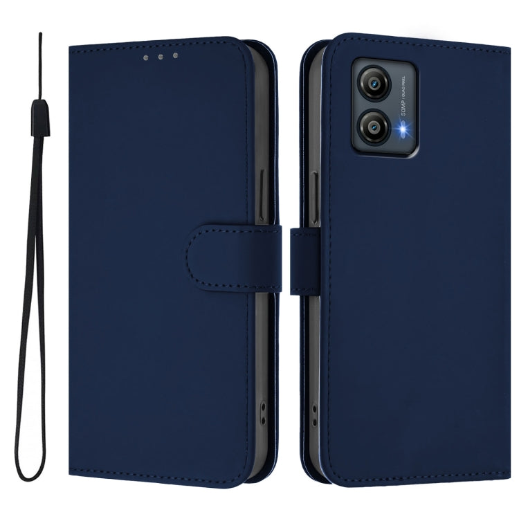 For Motorola Moto G53 5G / G13 4G Skin Feel Solid Color Leather Phone Case with Lanyard