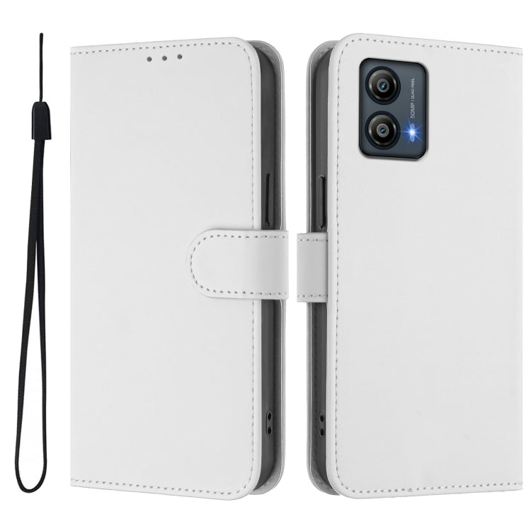 For Motorola Moto G53 5G / G13 4G Skin Feel Solid Color Leather Phone Case with Lanyard