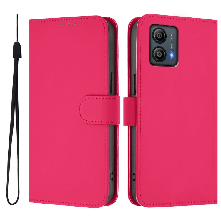 For Motorola Moto G53 5G / G13 4G Skin Feel Solid Color Leather Phone Case with Lanyard