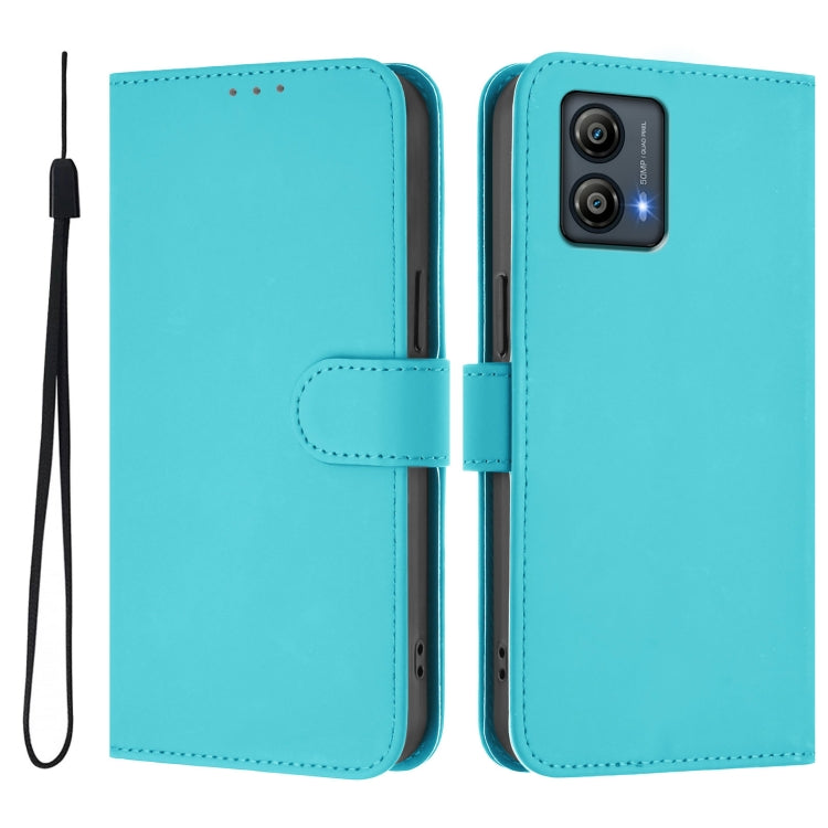 For Motorola Moto G53 5G / G13 4G Skin Feel Solid Color Leather Phone Case with Lanyard