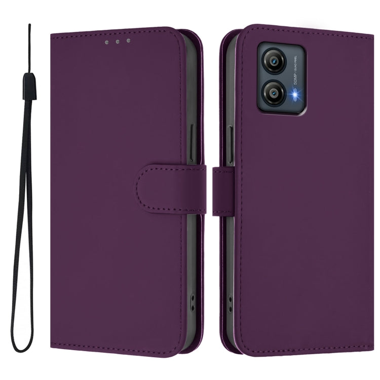 For Motorola Moto G53 5G / G13 4G Skin Feel Solid Color Leather Phone Case with Lanyard