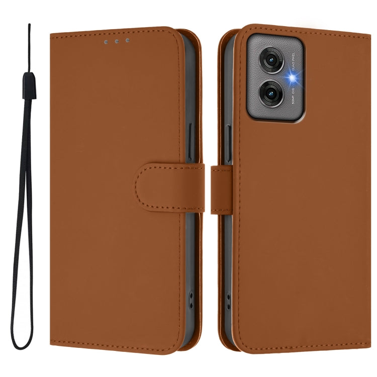 For Motorola Moto G55 Skin Feel Solid Color Leather Phone Case with Lanyard