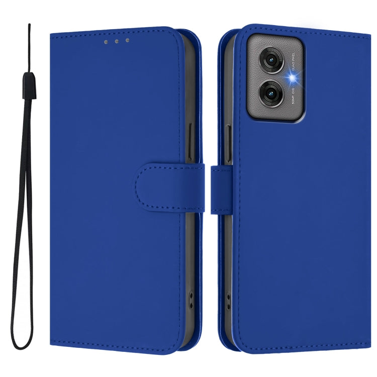 For Motorola Moto G55 Skin Feel Solid Color Leather Phone Case with Lanyard