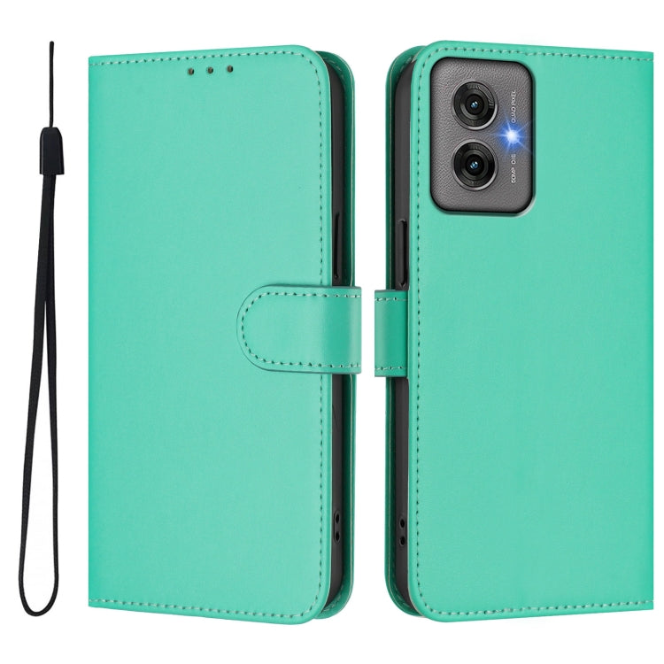 For Motorola Moto G55 Skin Feel Solid Color Leather Phone Case with Lanyard
