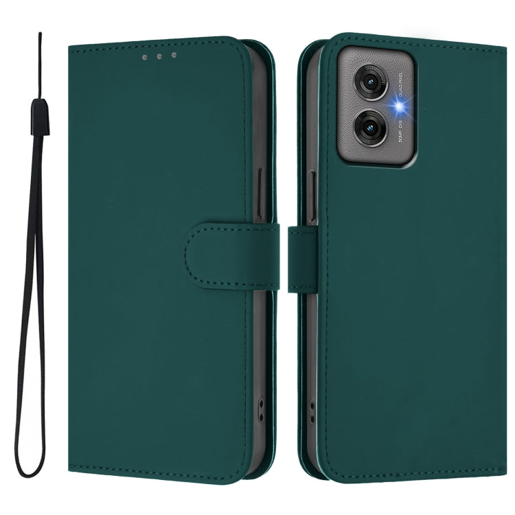 For Motorola Moto G55 Skin Feel Solid Color Leather Phone Case with Lanyard