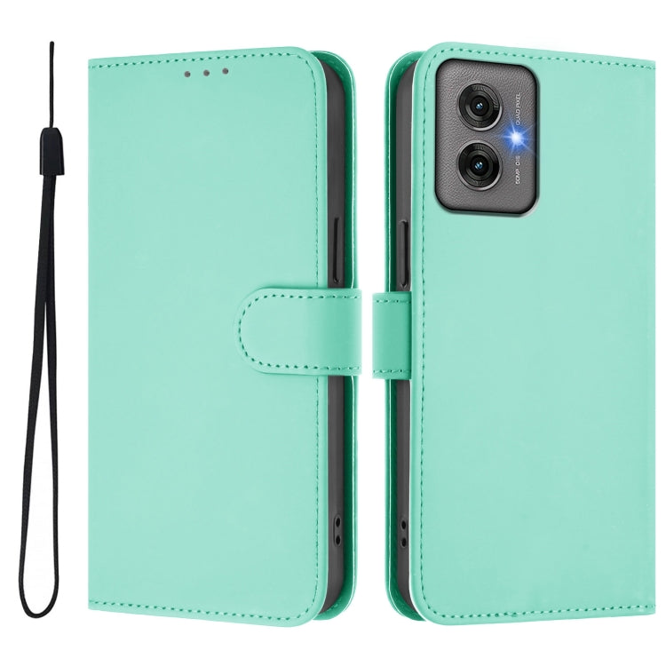 For Motorola Moto G55 Skin Feel Solid Color Leather Phone Case with Lanyard
