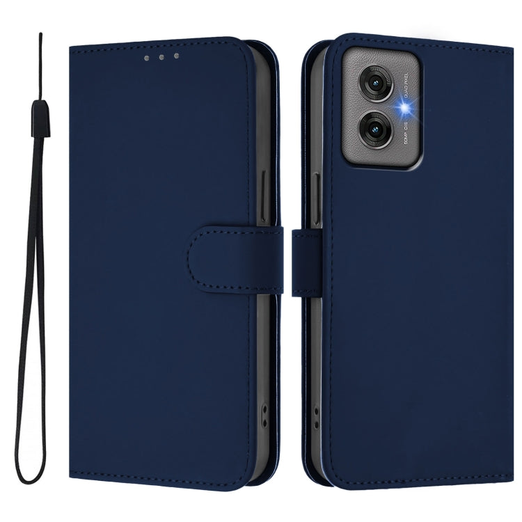 For Motorola Moto G55 Skin Feel Solid Color Leather Phone Case with Lanyard