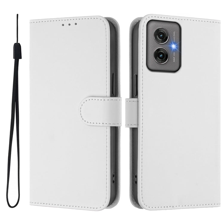 For Motorola Moto G55 Skin Feel Solid Color Leather Phone Case with Lanyard