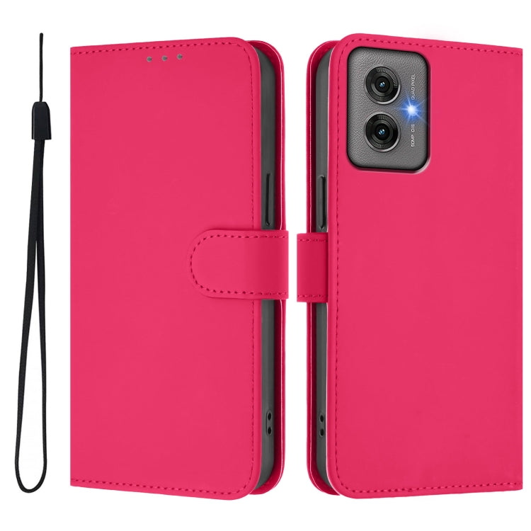 For Motorola Moto G55 Skin Feel Solid Color Leather Phone Case with Lanyard